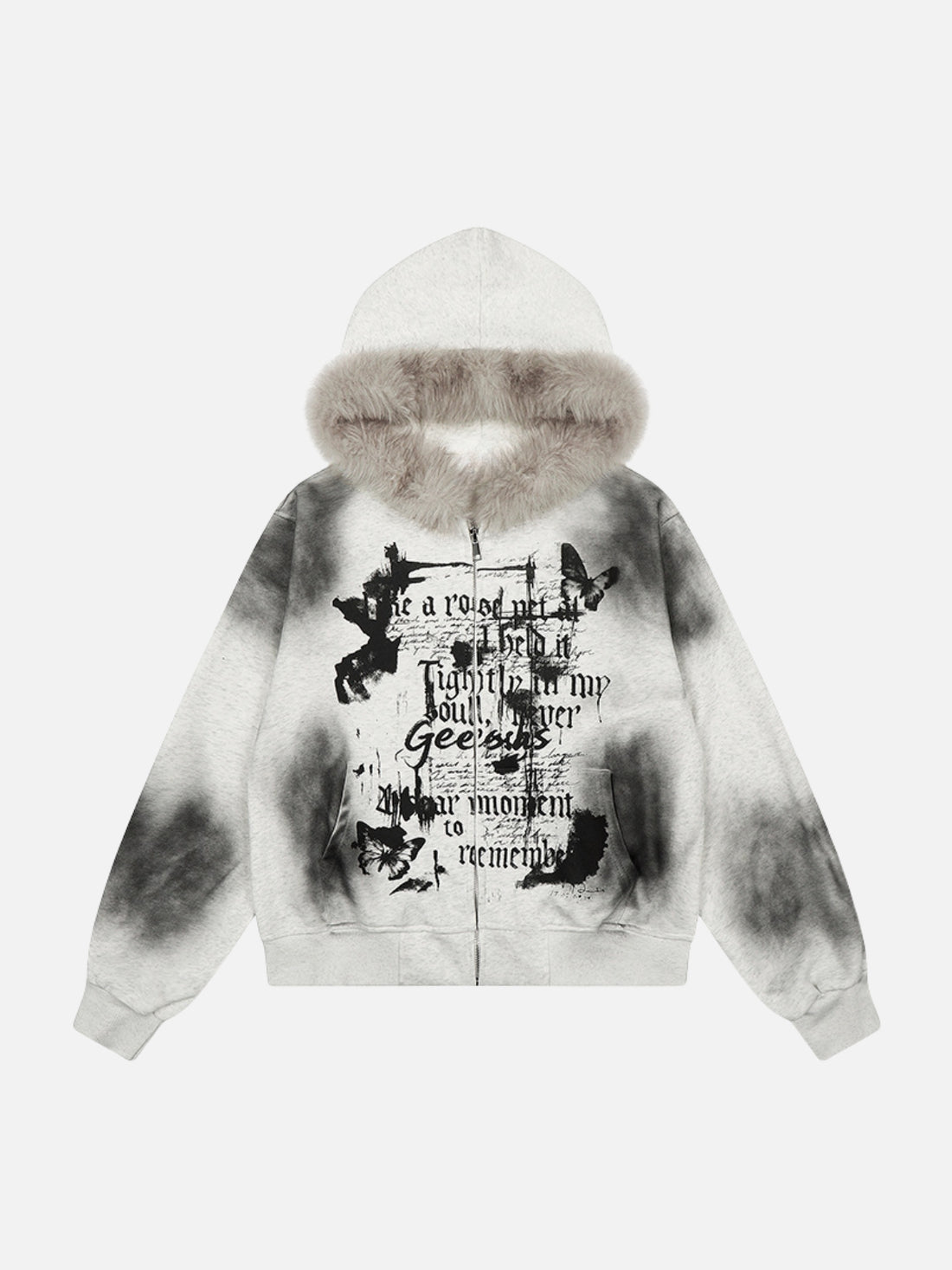 FLUFFY - Oversized Print Zip Up Hoodie