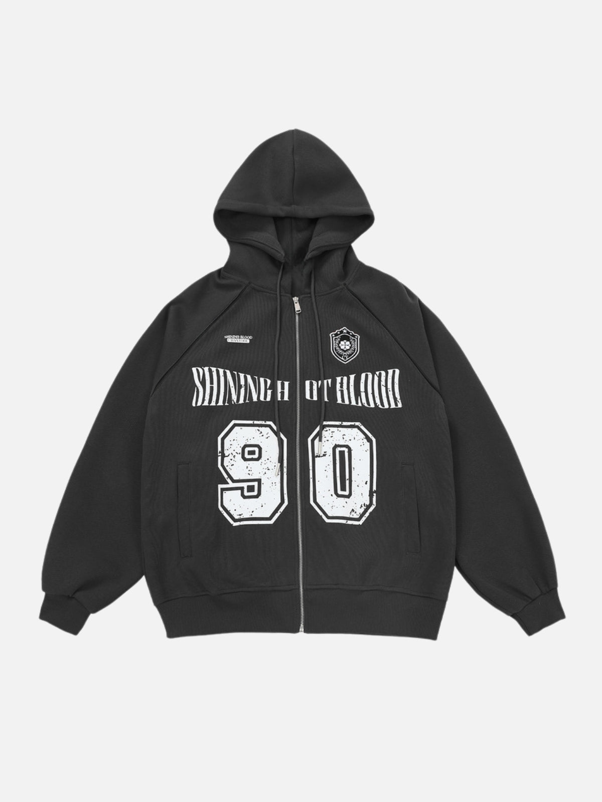 SHINING HOT - Oversized Print Zip Up Hoodie Grey | TEENWEAR.EU