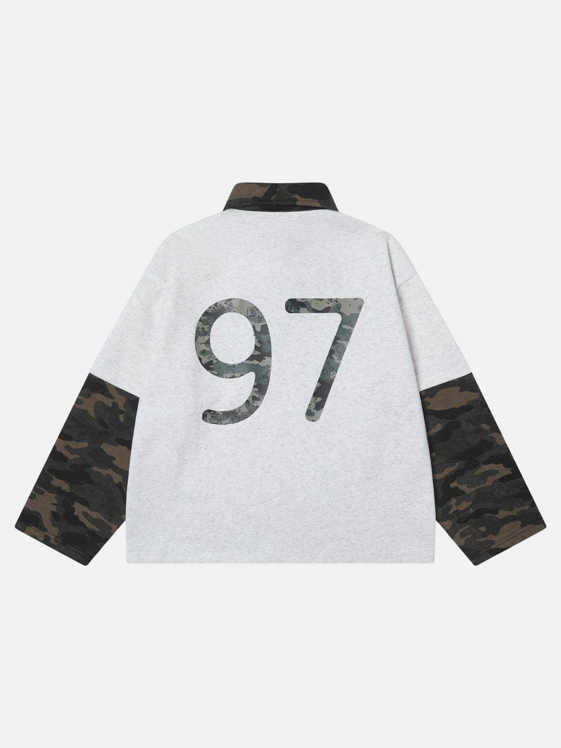 PLUSUNION - Oversized Print Long Sleeved Polo T-Shirt Grey | TEENWEAR.EU