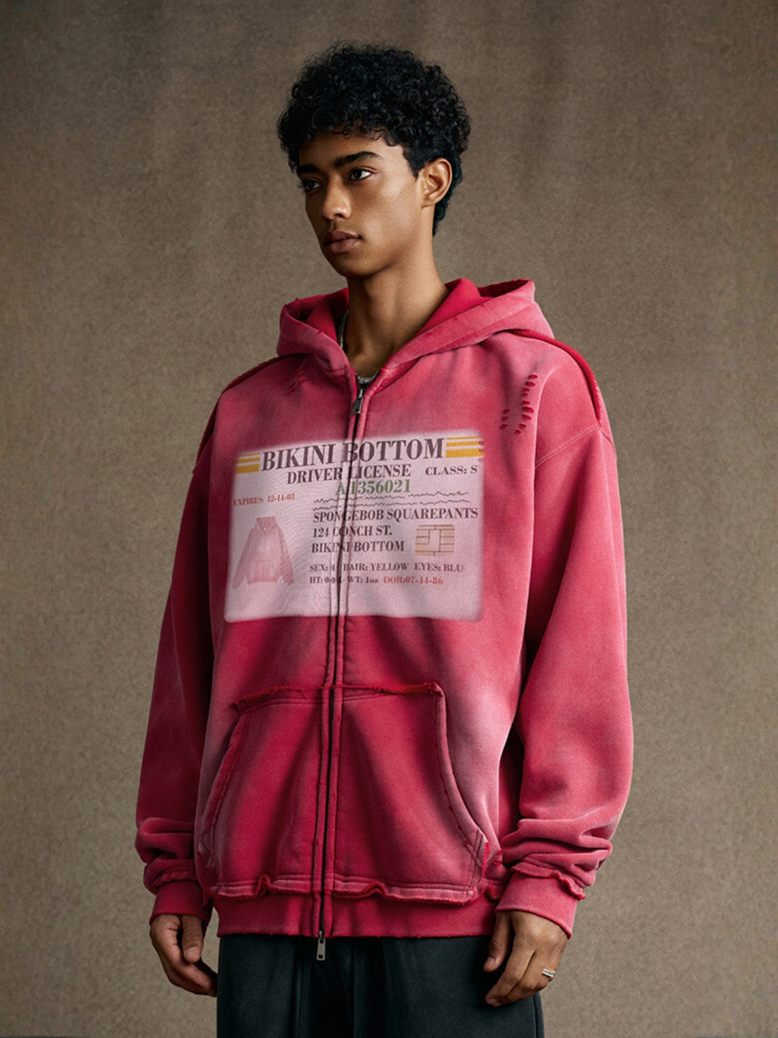 LICENSE - Oversized Print Zip Up Hoodie