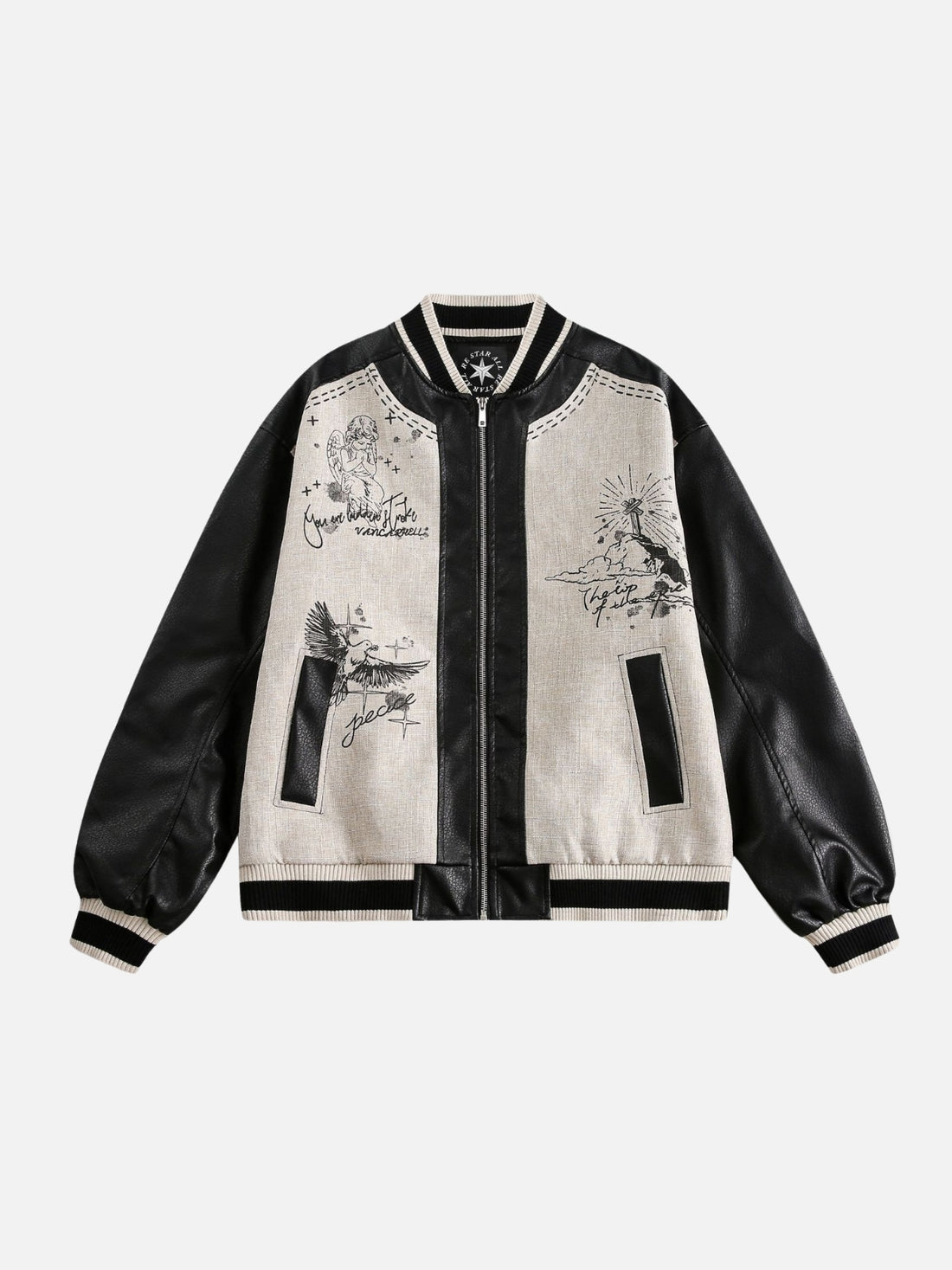 STARLESS - Oversized Graphic Varsity Jacket Beige | TEENWEAR.EU