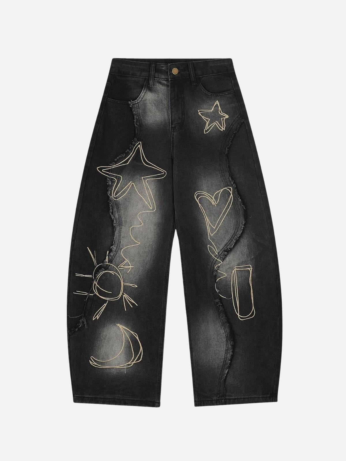 PATCHSTARS - Baggy Embroidered Jeans Black | TEENWEAR.EU