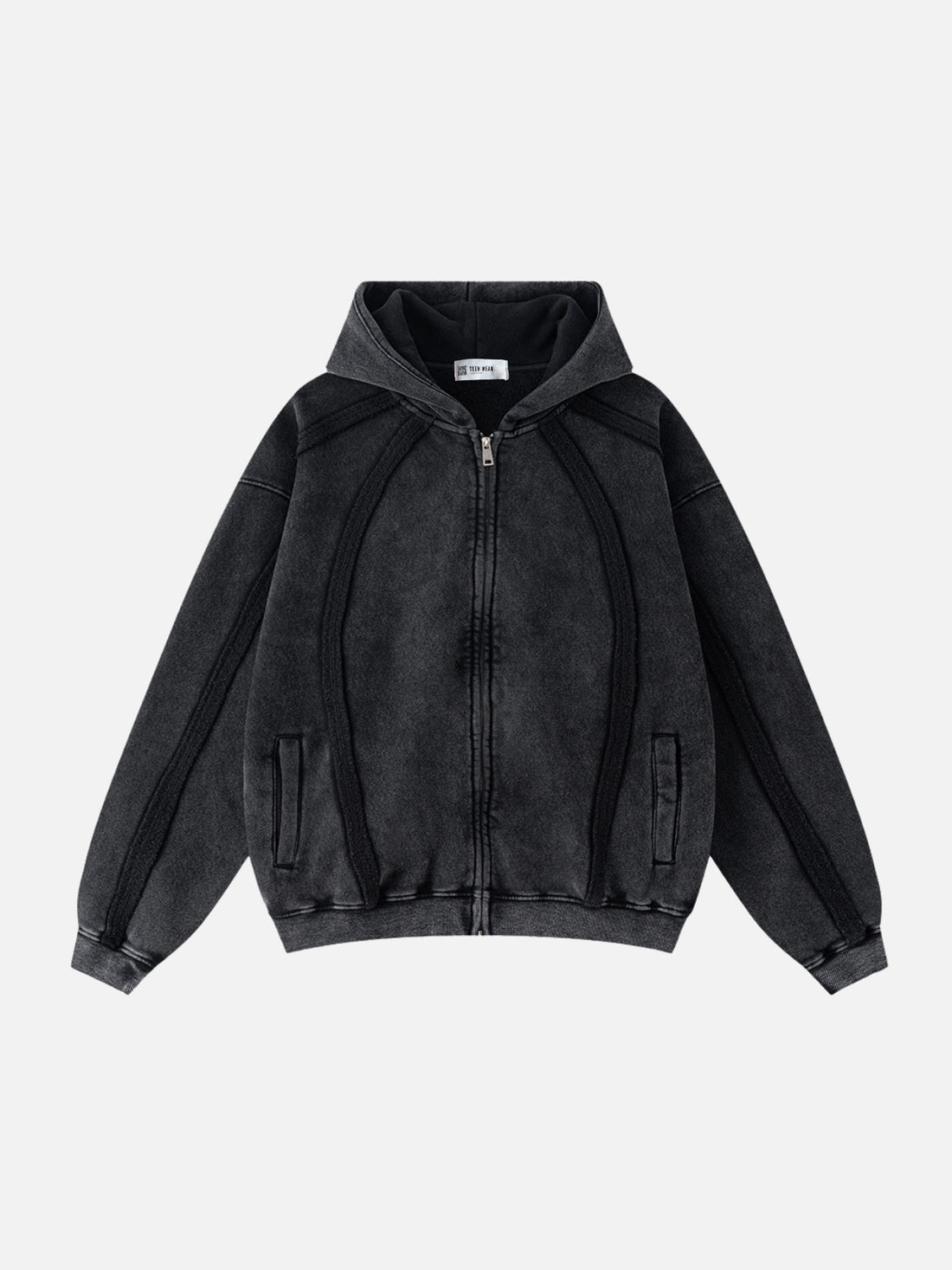 SRIPERS - Premium Oversized Basic Embroidered Zip Up Hoodie Grey | TEENWEAR.EU