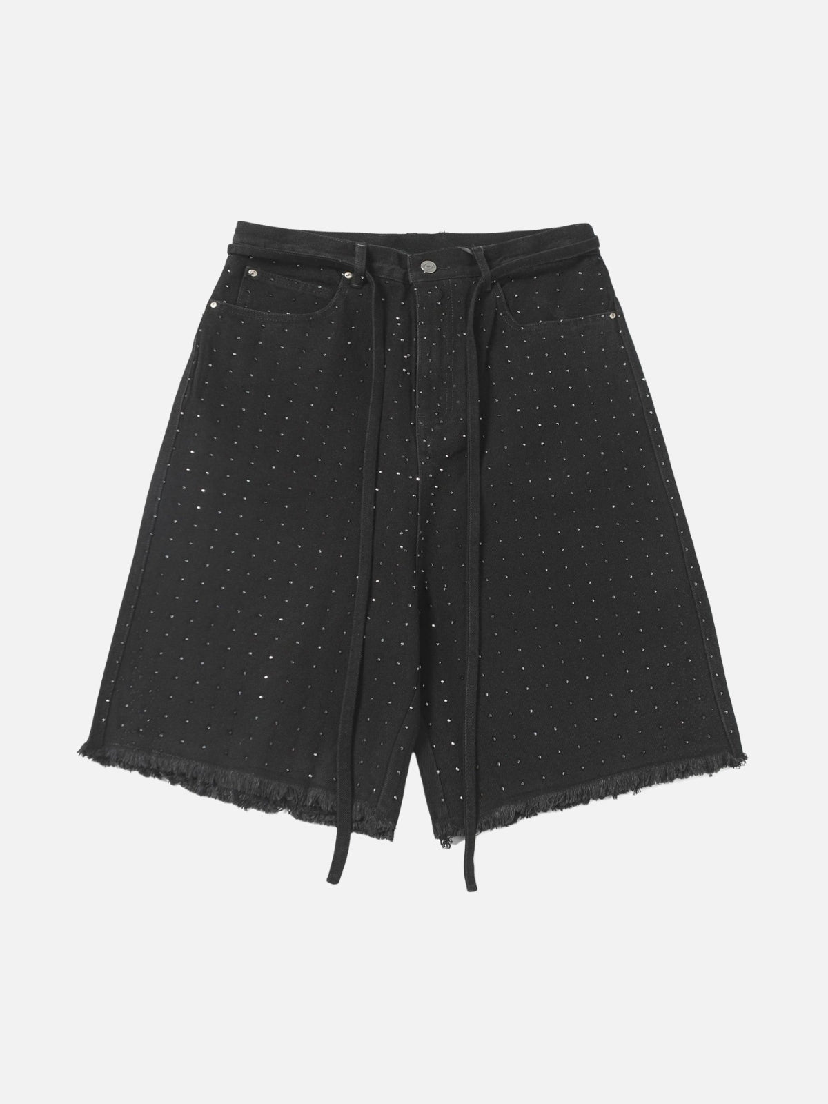 GLAMORCE - Rhinestone Loose Denim Jorts Black | TEENWEAR.EU