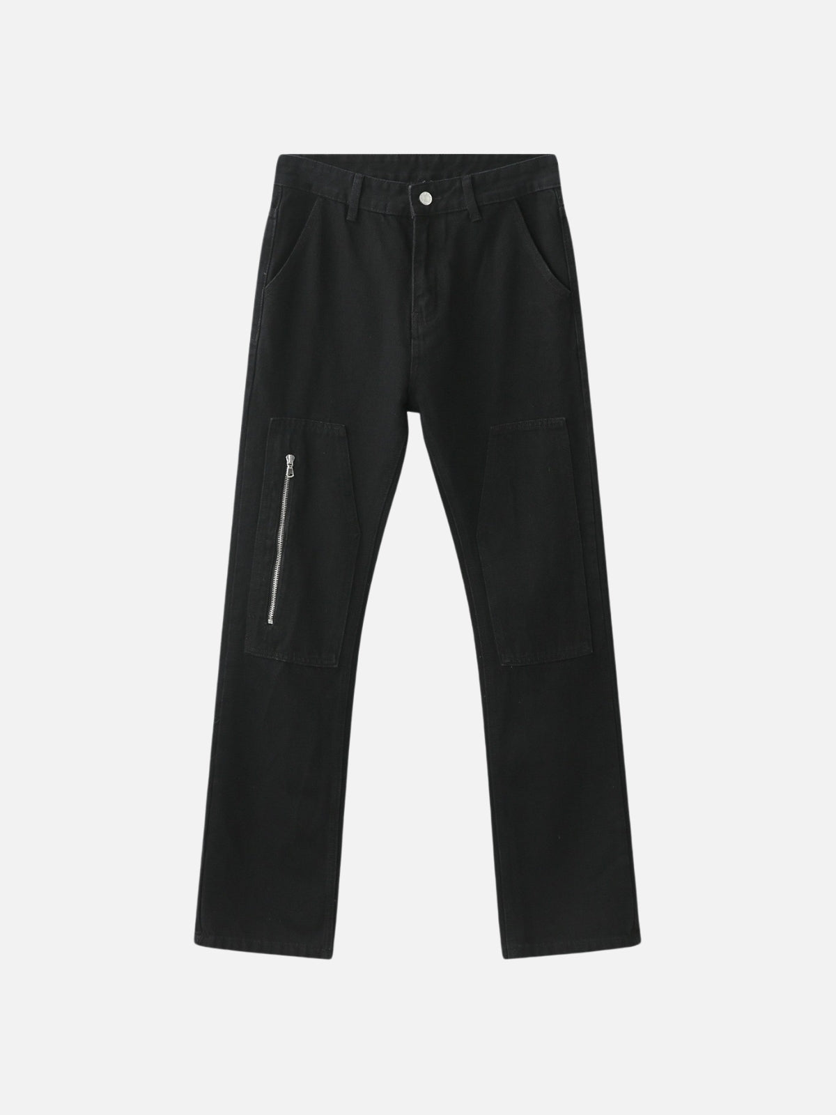 UTILITY - Straight Basic Zipper Jeans Black | TEENWEAR.EU