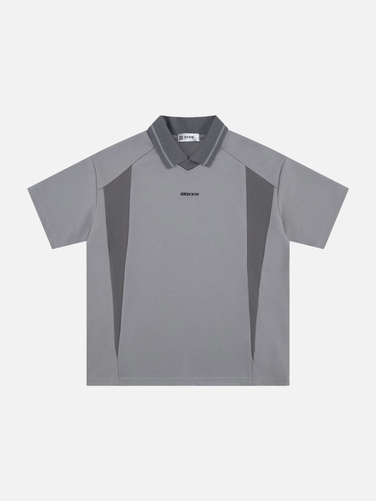 LINERO - Oversized Embroidered Polo T-Shirt Grey | TEENWEAR.EU