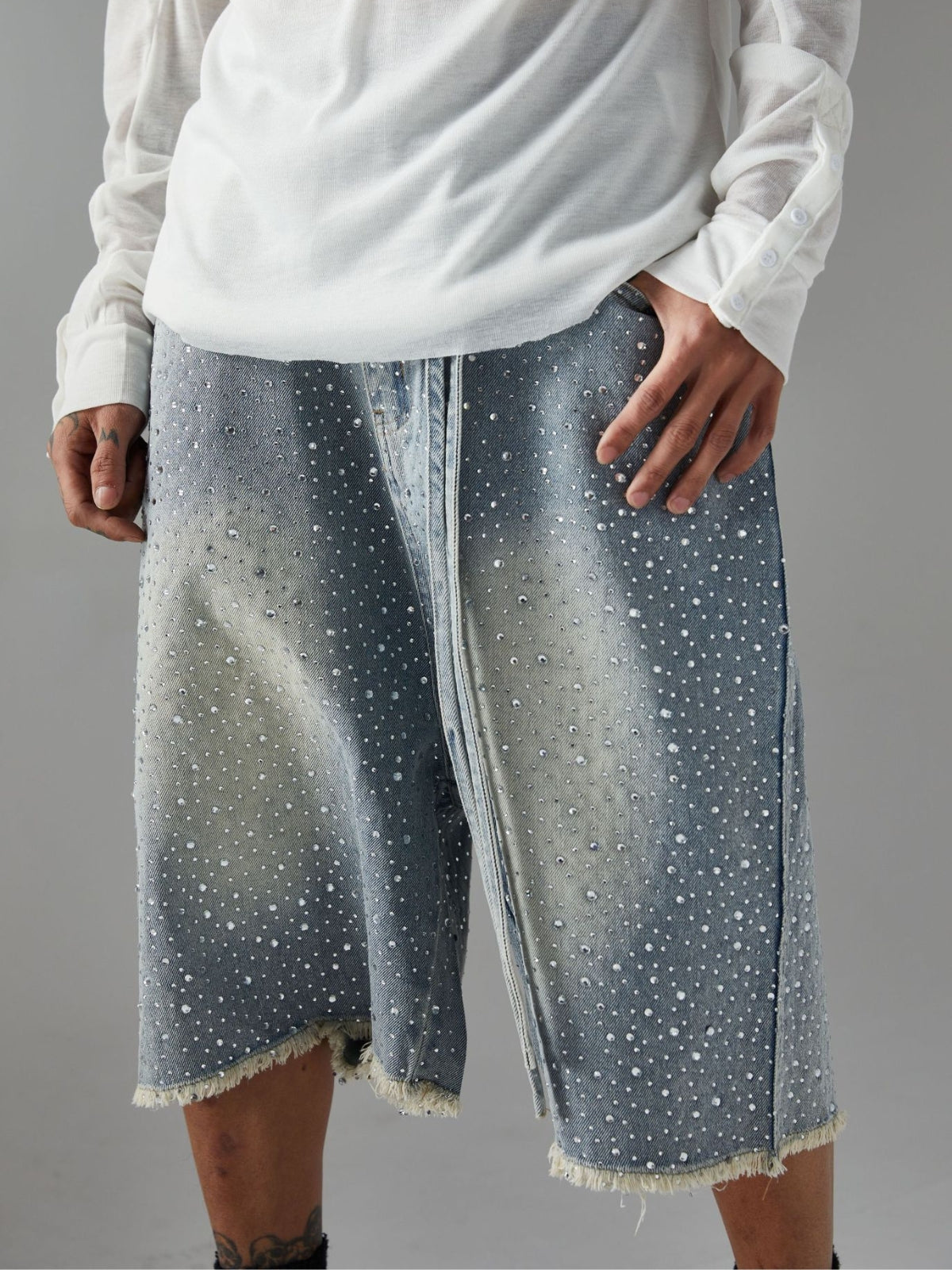 GLAMORCE - Rhinestone Loose Denim Jorts | TEENWEAR.EU