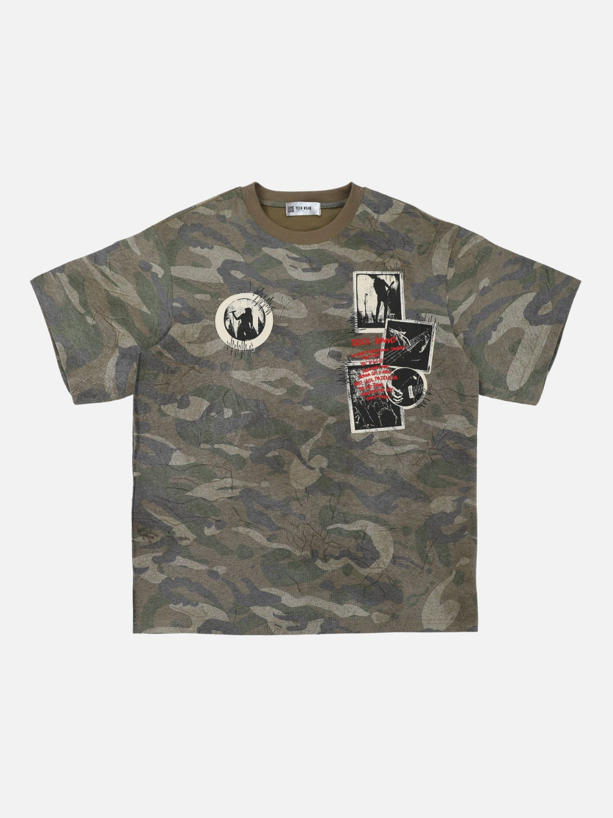 STICKERS - Oversized Graphic Camo T-Shirt