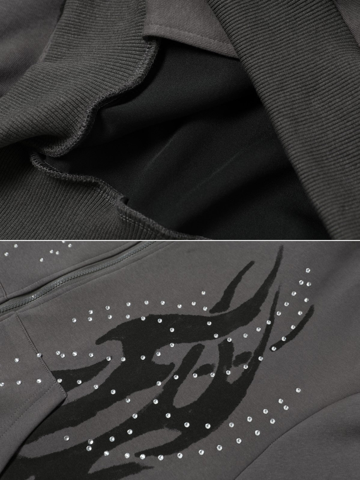 FIRODA - Oversized Rhinestone Zip Up Hoodie | TEENWEAR.EU