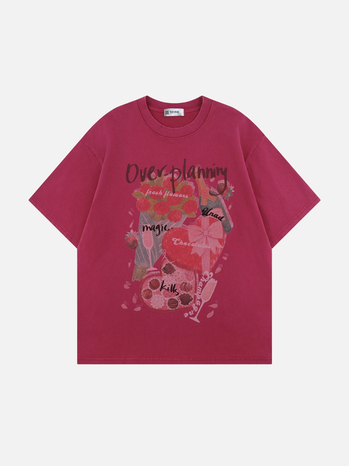 PLANNING - Oversized Print T-Shirt Red | TEENWEAR.EU