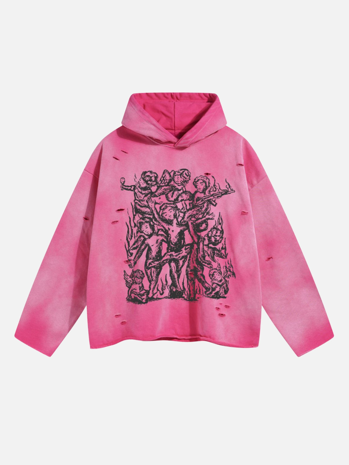 STATUES - Oversized Cropped Print Hoodie Pink | TEENWEAR.EU