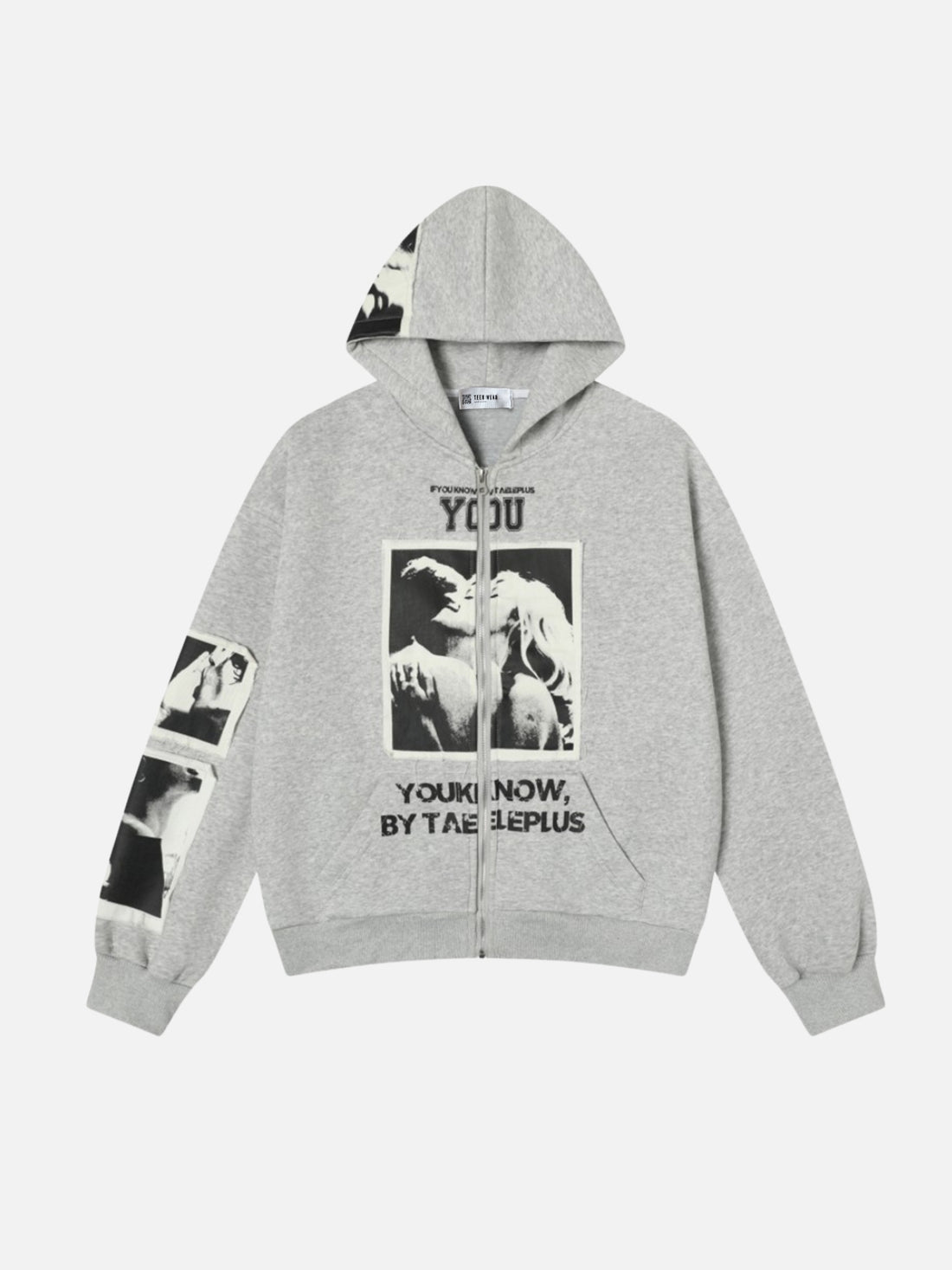 YOU KNOW - Oversized Graphic Zip Up Hoodie Grey | TEENWEAR.EU