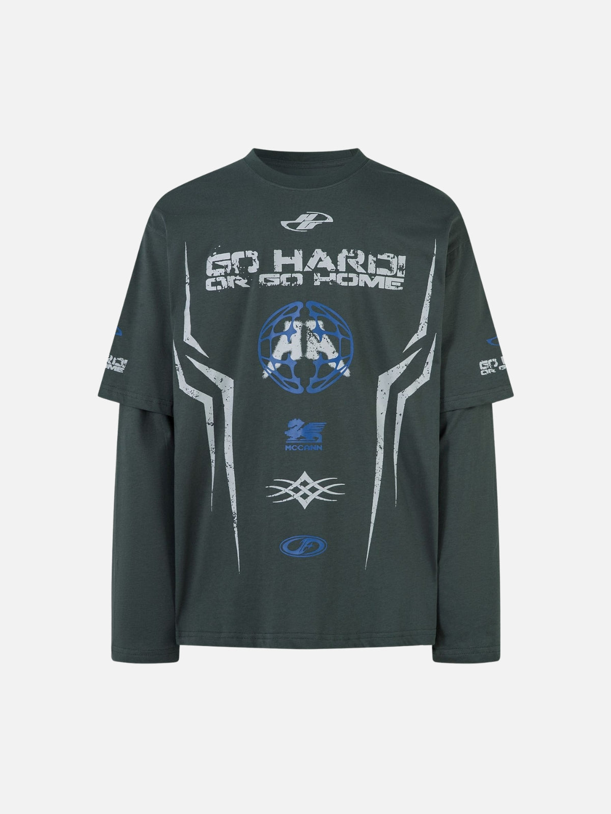 GO HARD - Oversized Print Long Sleeved T-Shirt Grey | TEENWEAR.EU
