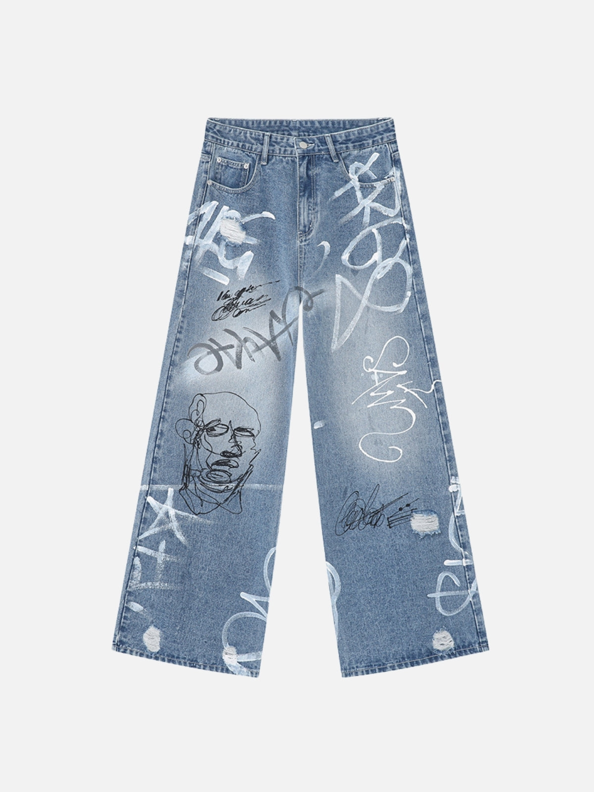 FACEY - Baggy Graphic Jeans Blue | TEENWEAR.EU
