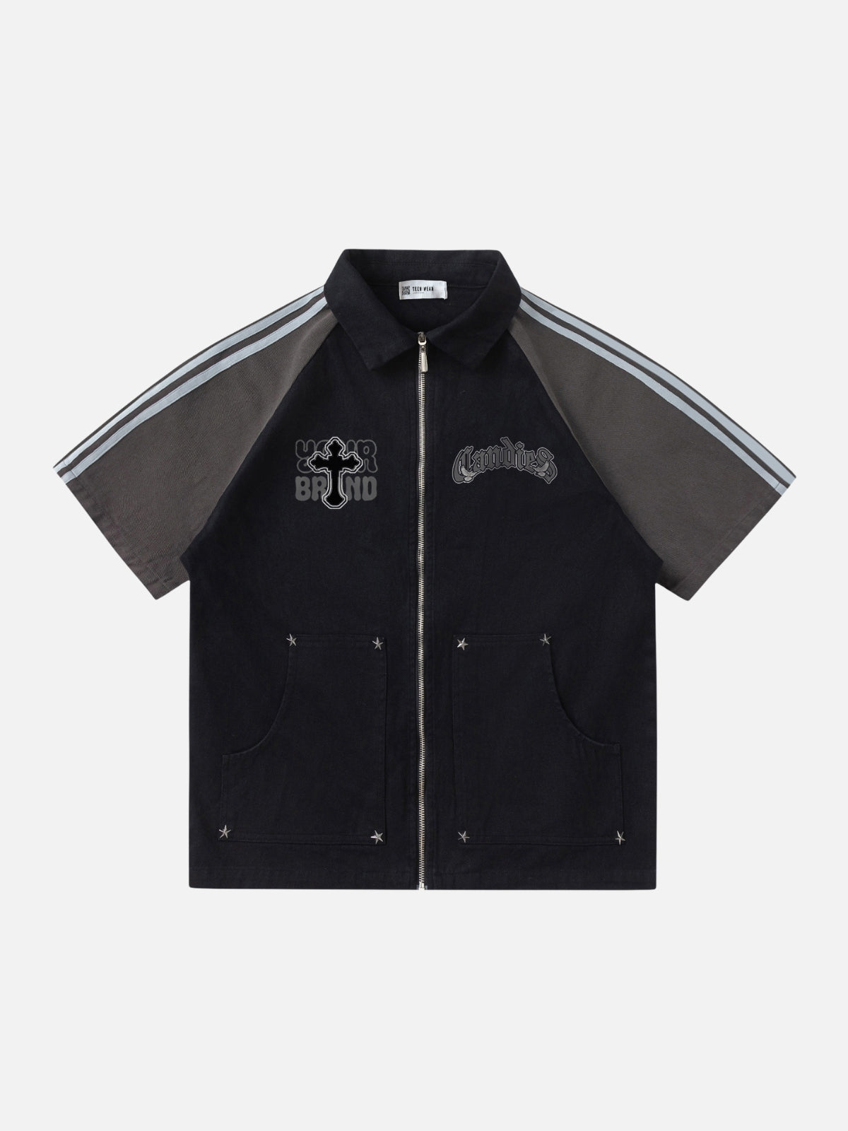 CANDIES - Oversized Graphic Zipper Polo Shirt Black | TEENWEAR.EU