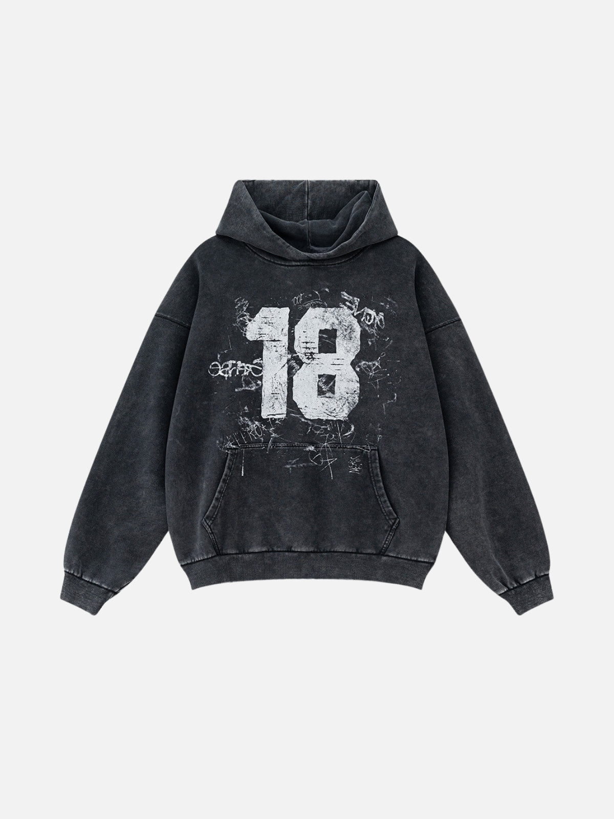 EIGHTEEN - Oversized Print Hoodie Washed Black | TEENWEAR.EU
