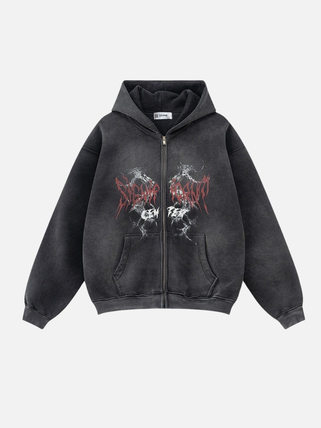 SINGUS - Oversized Print Zip Up Hoodie Black | TEENWEAR.EU