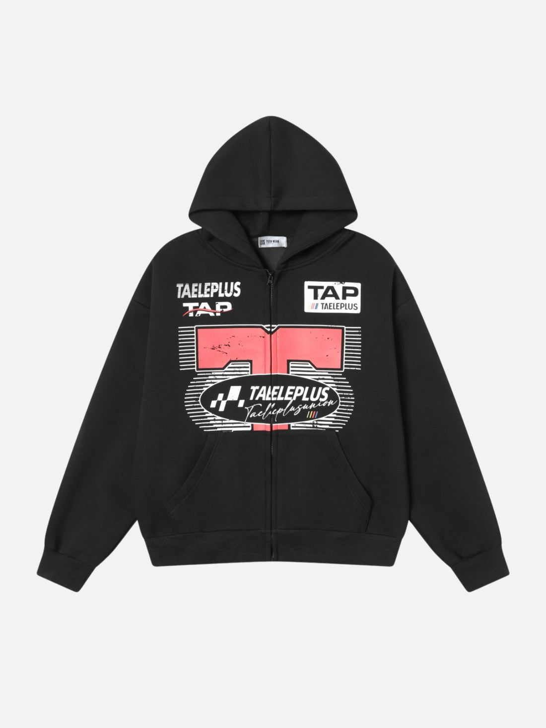 RACING - Oversized Graphic Zip Up Hoodie Black | TEENWEAR.EU