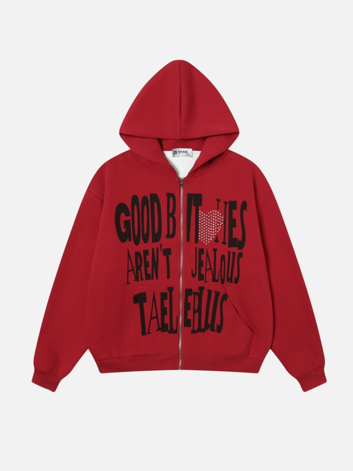 JEALOUS - Oversized Graphic Zip Up Hoodie Red | TEENWEAR.EU