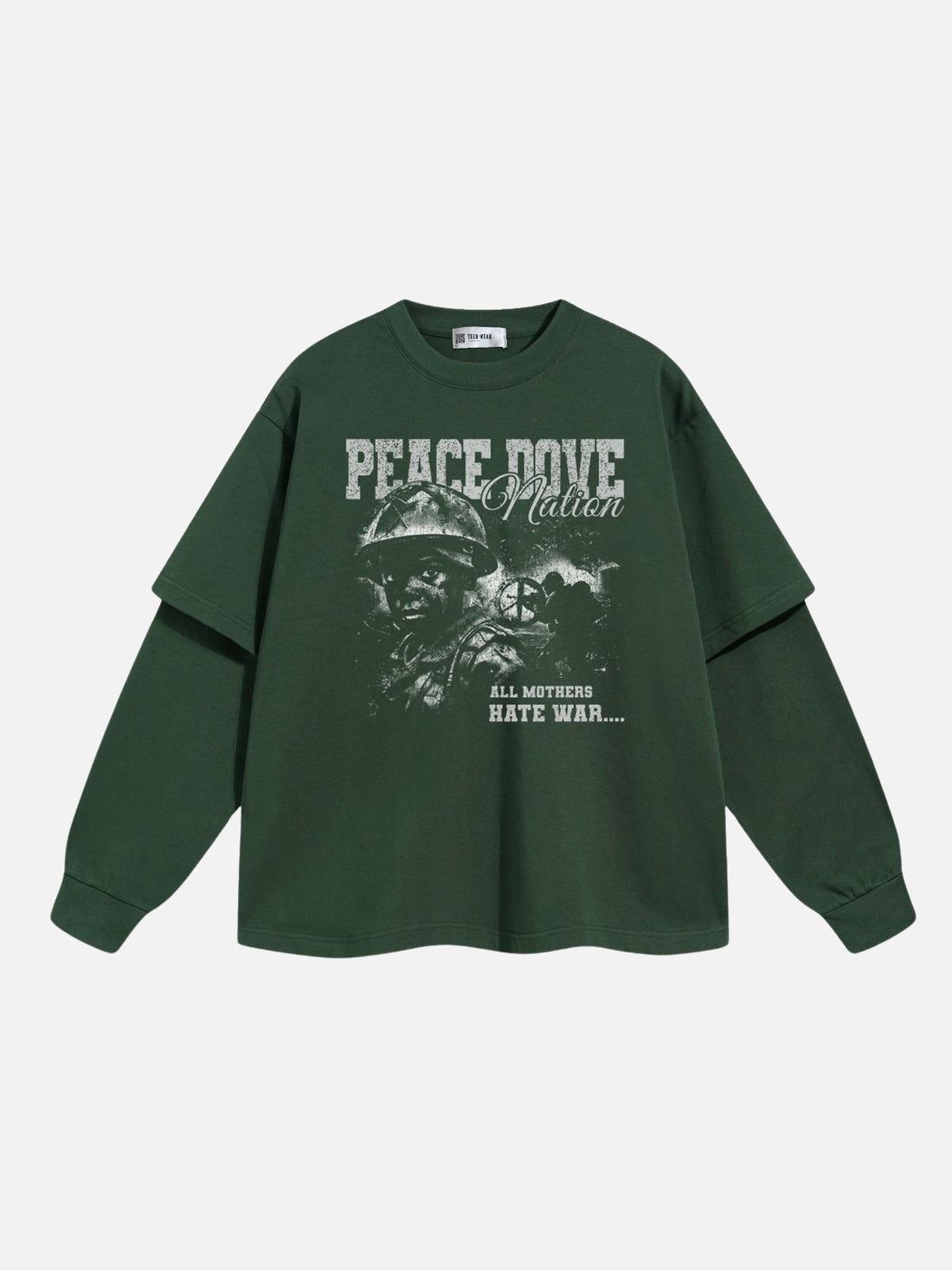 PEACE DOVE - Oversized Print Long Sleeved T-Shirt Green | TEENWEAR.EU