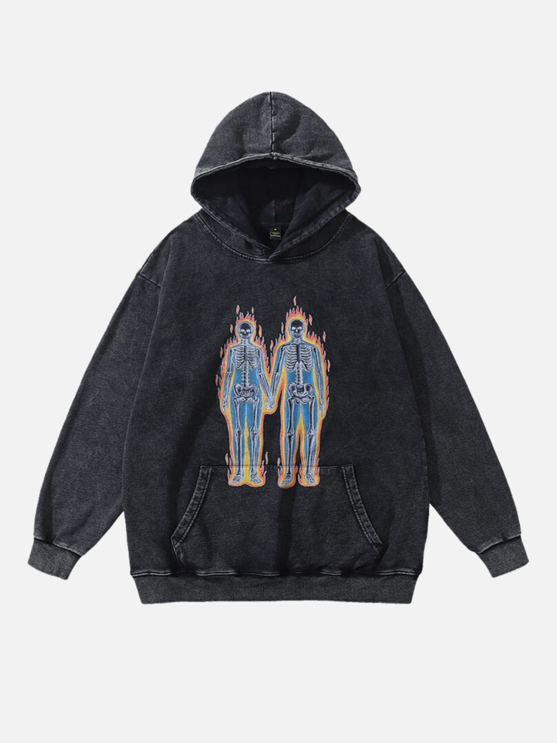 BURNING - Oversized Print Hoodie Washed Black | TEENWEAR.EU