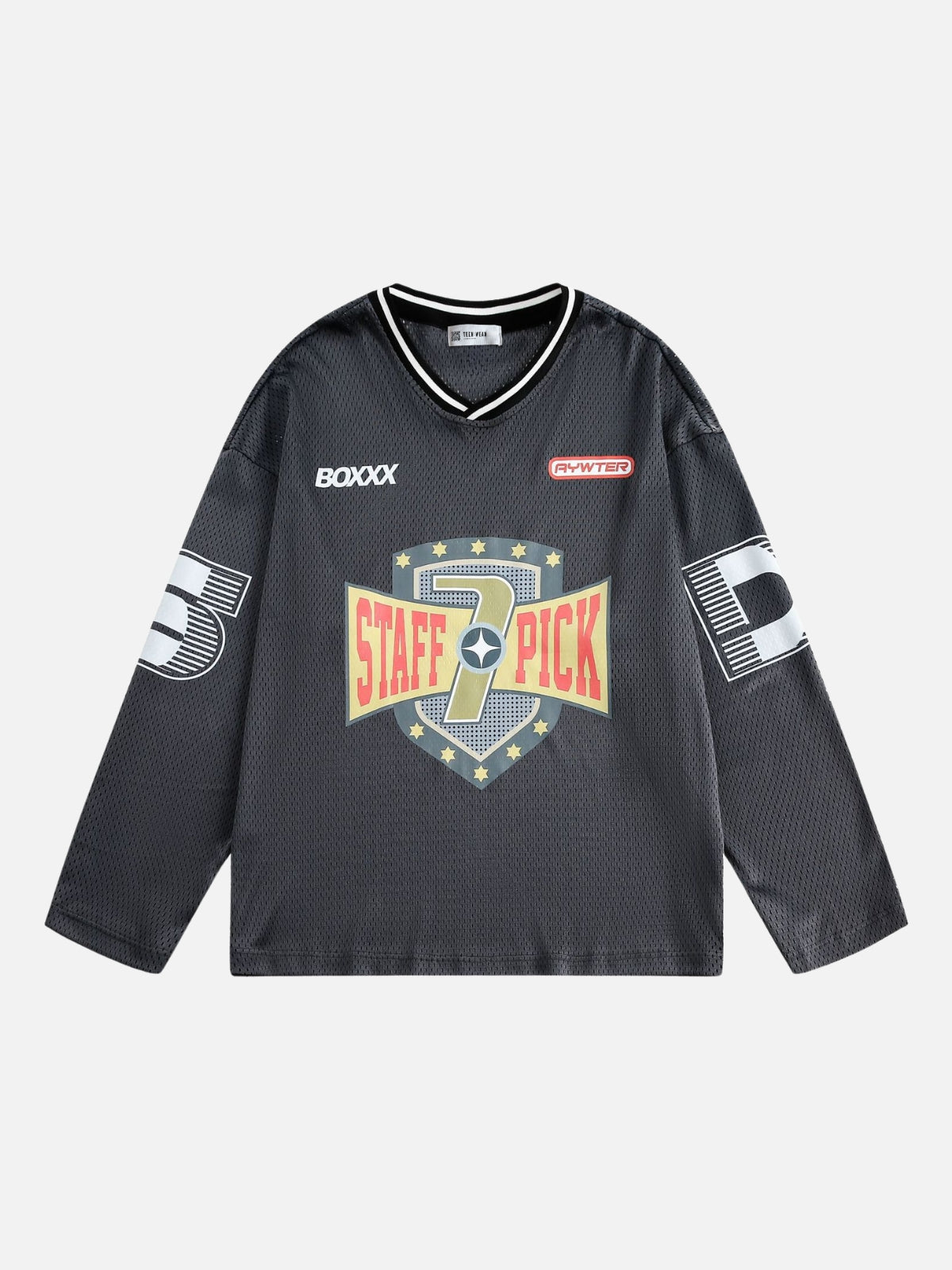 STAFF7PICK - Oversized Print Long Sleeve Jersey Grey | TEENWEAR.EU