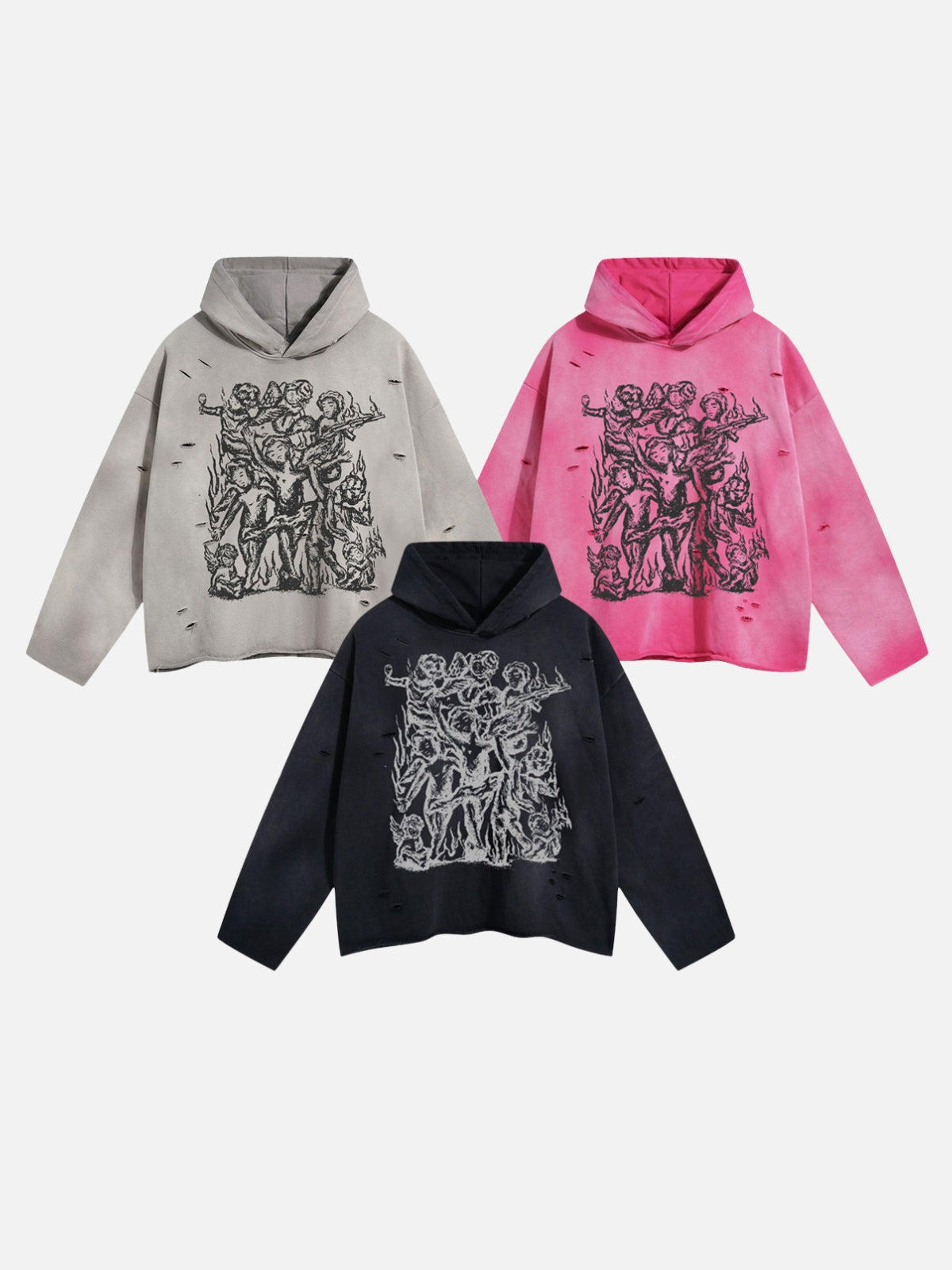 STATUES - Oversized Cropped Print Hoodie | TEENWEAR.EU