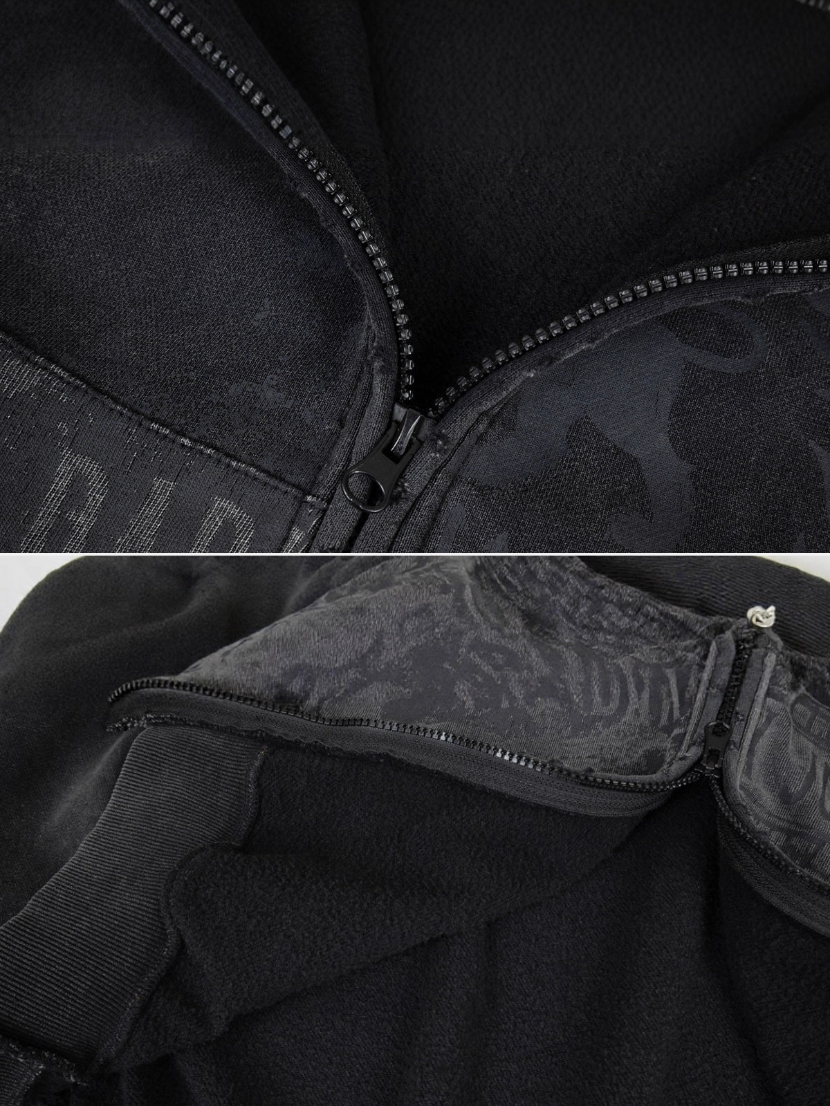 GRUNGEE - Oversized Graphic Zip Up Hoodie