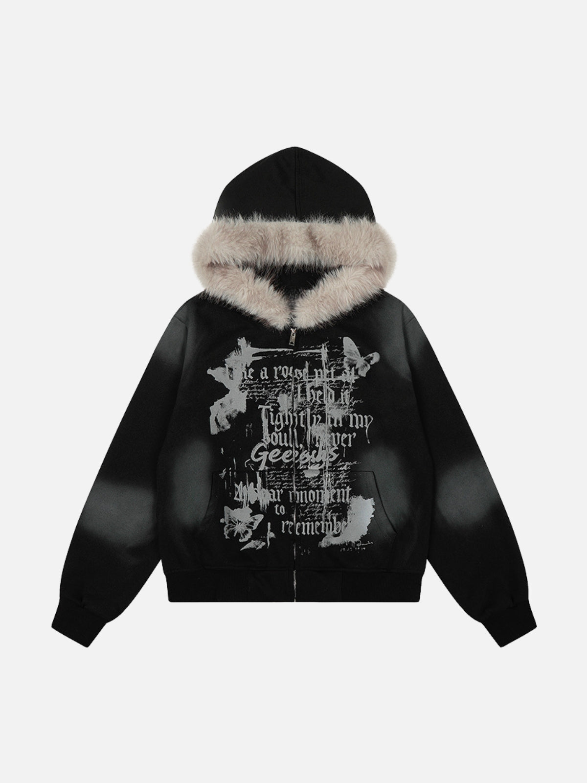 FLUFFY - Oversized Print Zip Up Hoodie