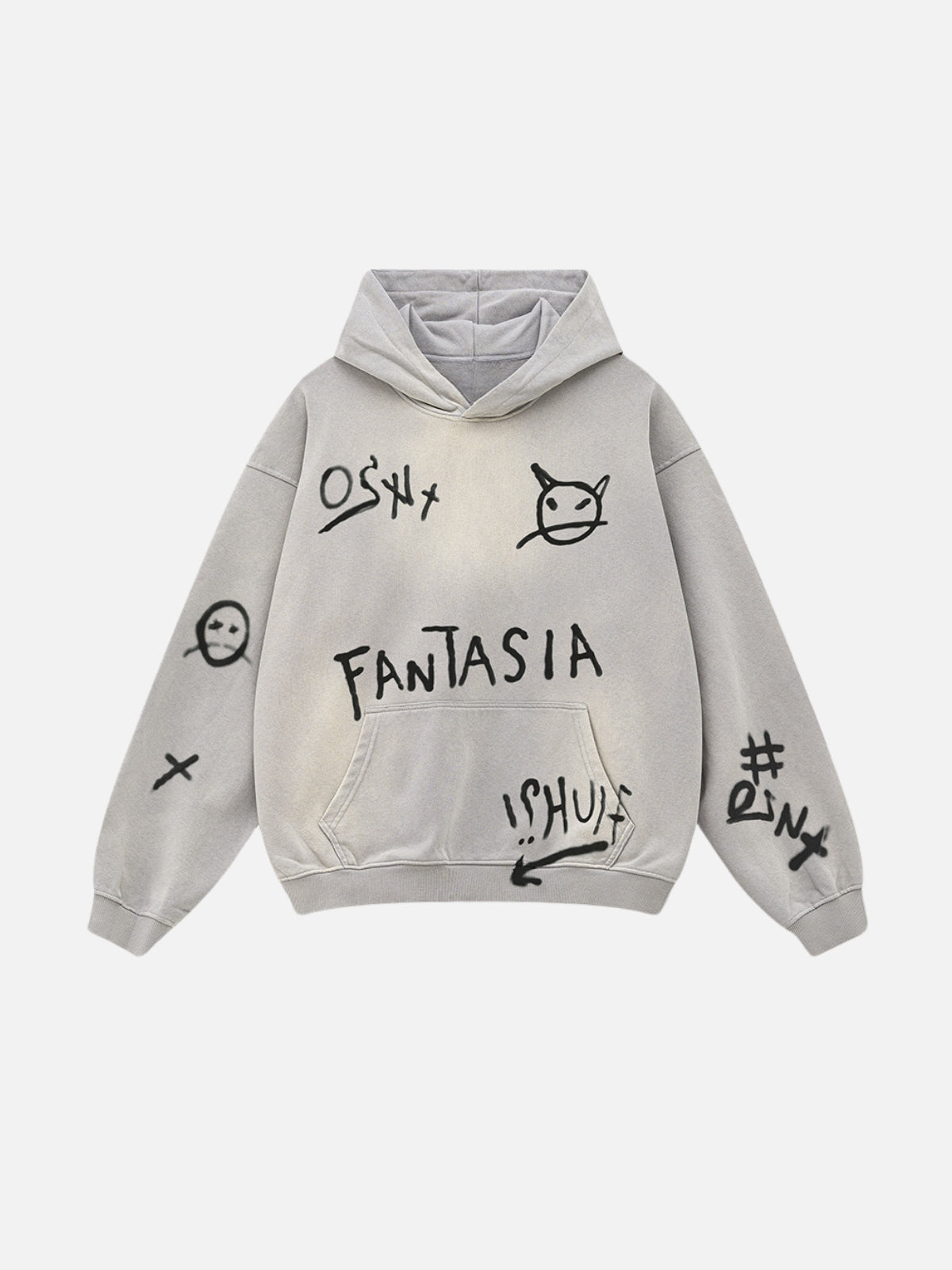 FANTASIA - Oversized Print Hoodie Grey | TEENWEAR.EU