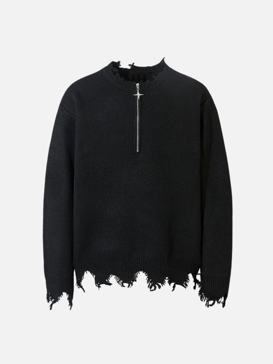 TOORNS - Oversized Basic Ripped Quarter Zip Sweater Black | TEENWEAR.EU