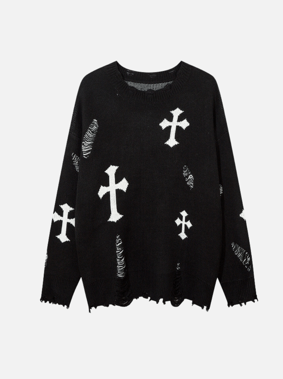 CROSS - Oversized Graphic Sweater Black | TEENWEAR.EU