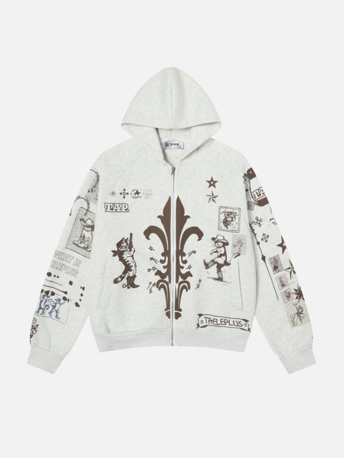 TAP CATS - Oversized Graphic Zip Up Hoodie Grey | TEENWEAR.EU