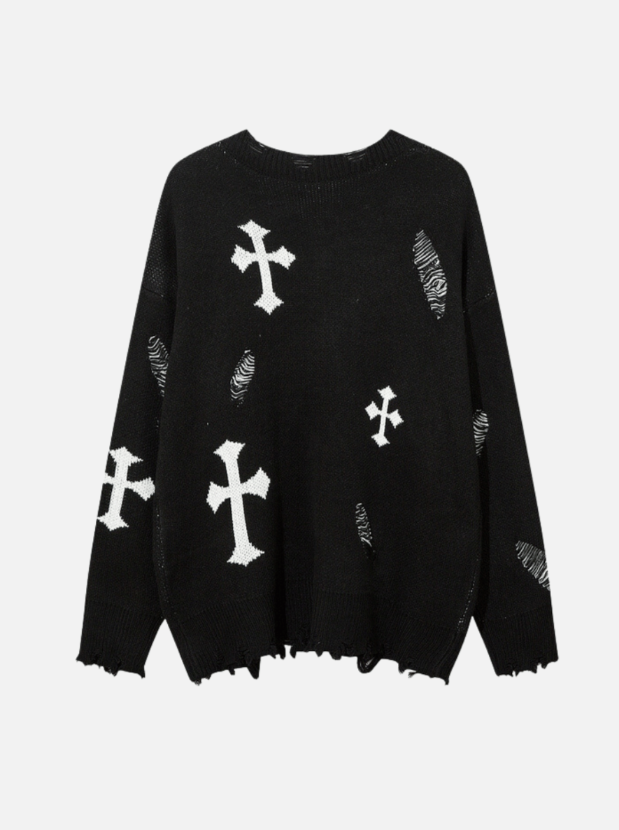 CROSS - Oversized Graphic Sweater Black | TEENWEAR.EU