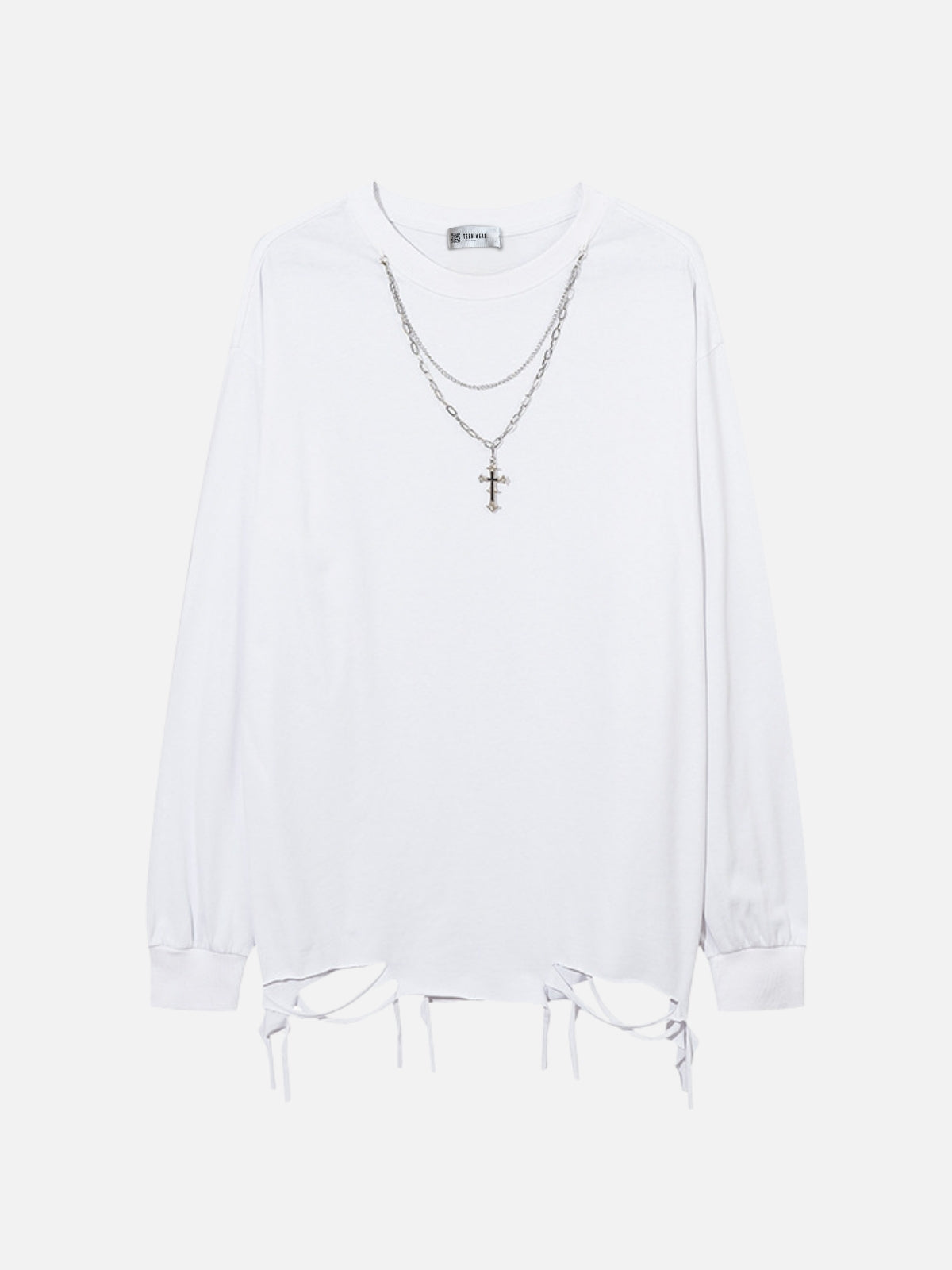 OPIATE - Oversized Basic Sweater With Necklace White | TEENWEAR.EU