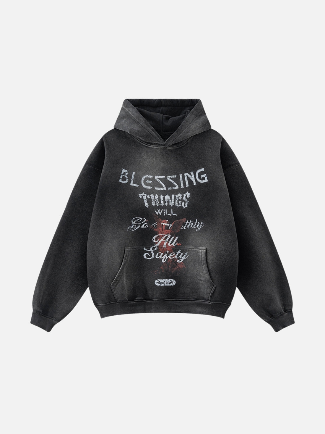 BLESSING - Oversized Print Hoodie Washed Black | TEENWEAR.EU