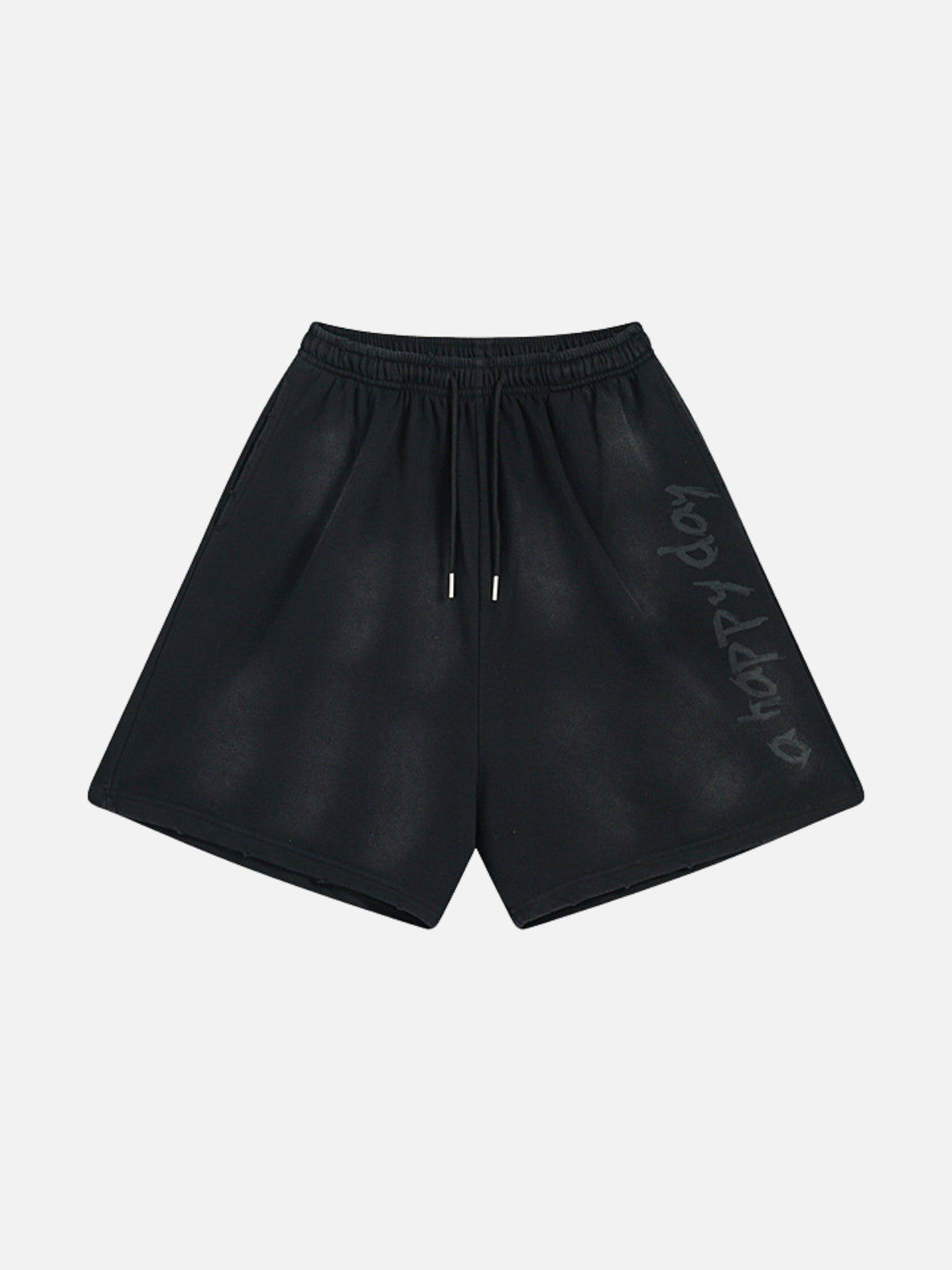 HAPPY DAY - Loose Print Washed Shorts Black | TEENWEAR.EU