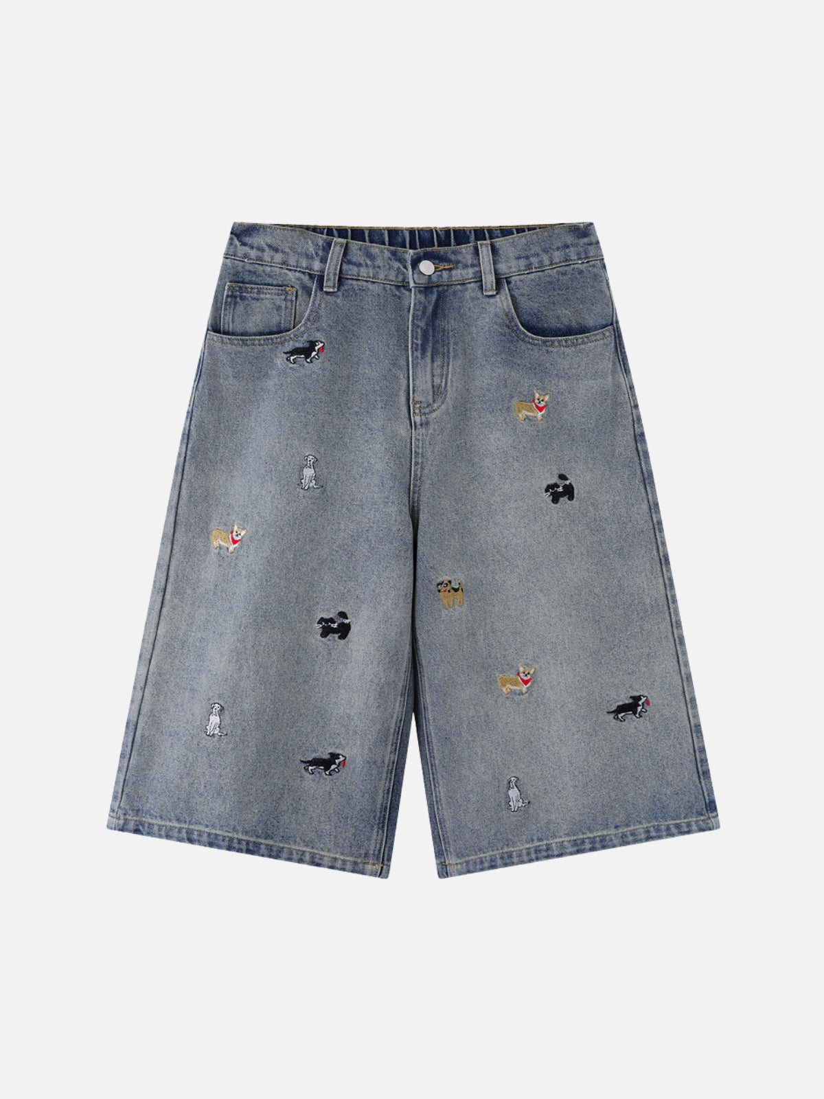 DOGGIES - Baggy Denim Embroidered Jorts Dark Blue | TEENWEAR.EU