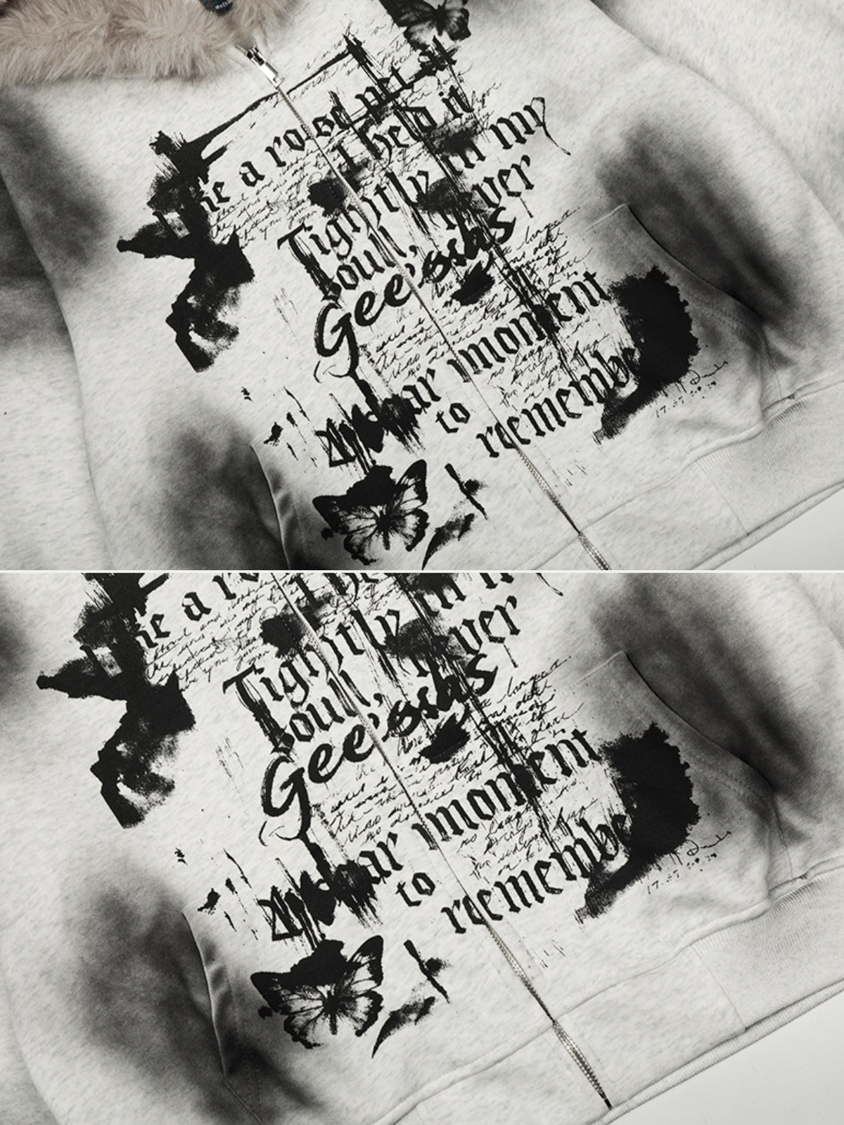 FLUFFY - Oversized Print Zip Up Hoodie