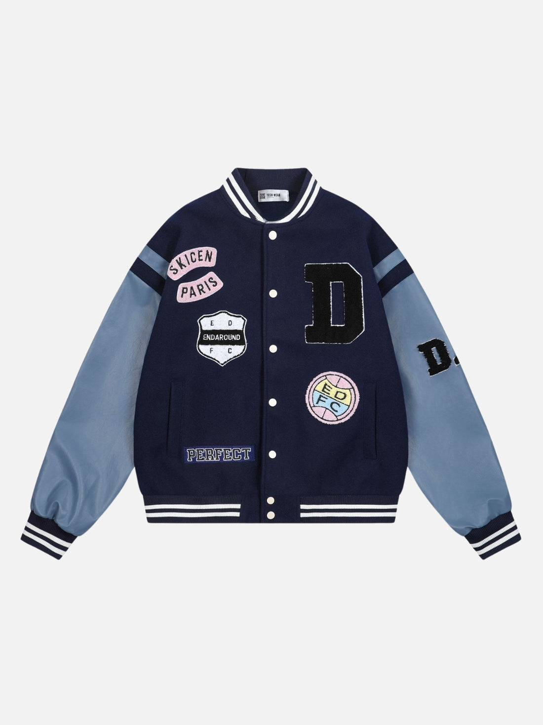 EDFC - Oversized Graphic Varsity Jacket Blue | TEENWEAR.EU