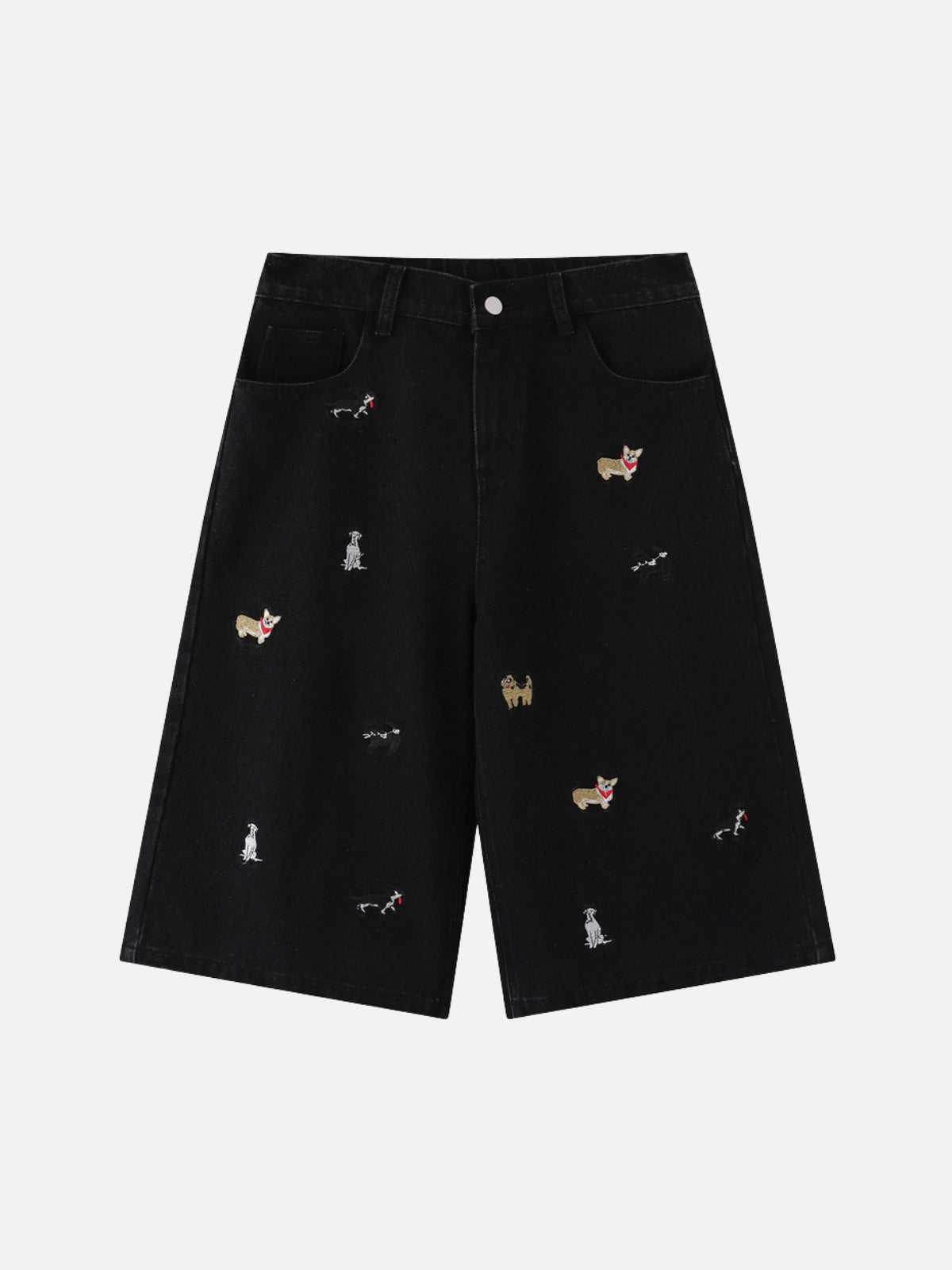 DOGGIES - Baggy Denim Embroidered Jorts Black | TEENWEAR.EU