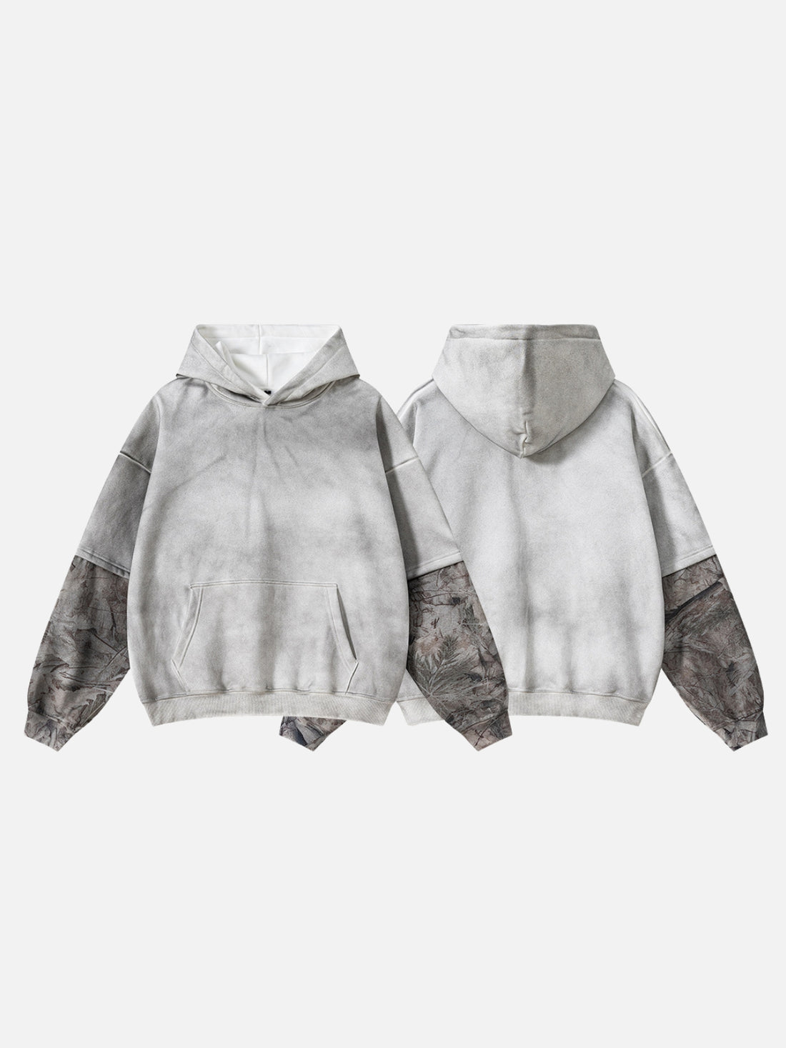 RUKHAV - Washed Camo Sleeve Basic Hoodie Grey | TEENWEAR.EU