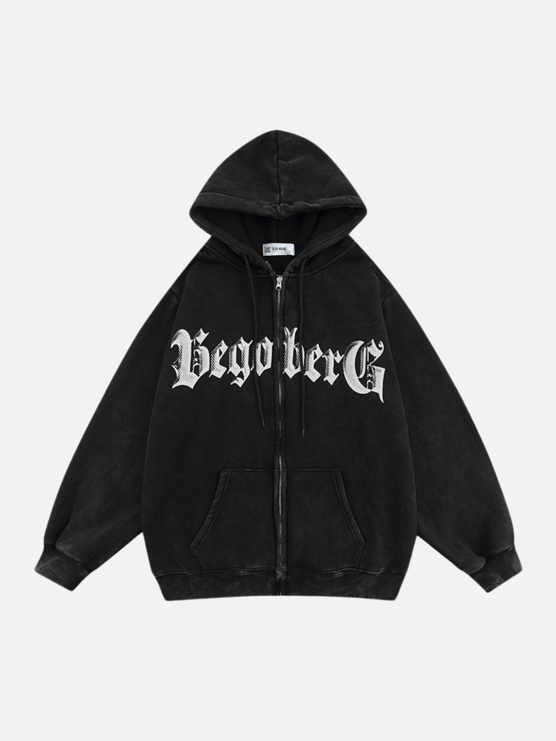 BEOBERG - Oversized Print Zip Up Hoodie Black | TEENWEAR.EU