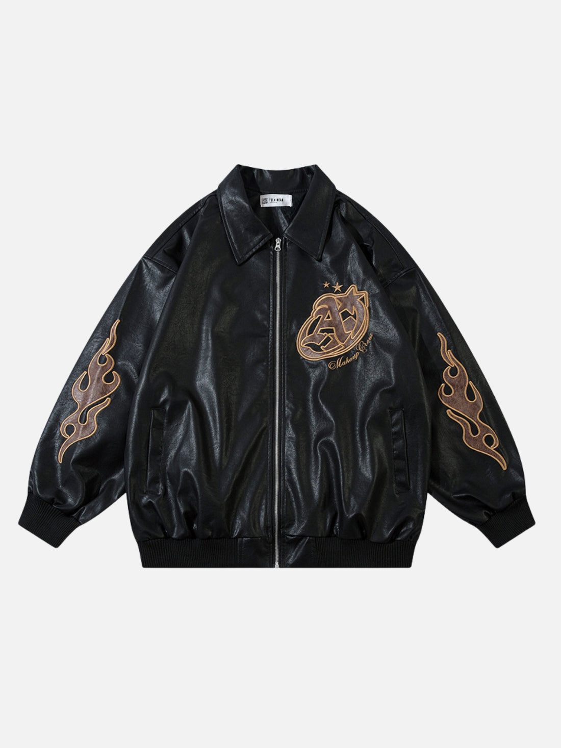 STAR CLUB - Embroidered Leather Jacket Brown | TEENWEAR.EU