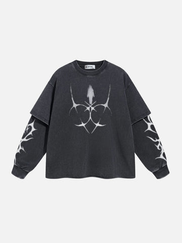 SPACER - Oversized Print Long Sleeved T-Shirt Washed Black | TEENWEAR.EU