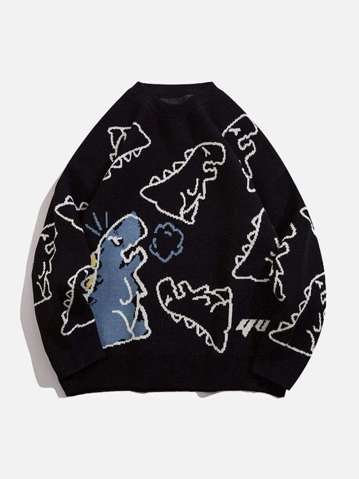 DINO - Oversized Graphic Sweater Black | TEENWEAR.EU