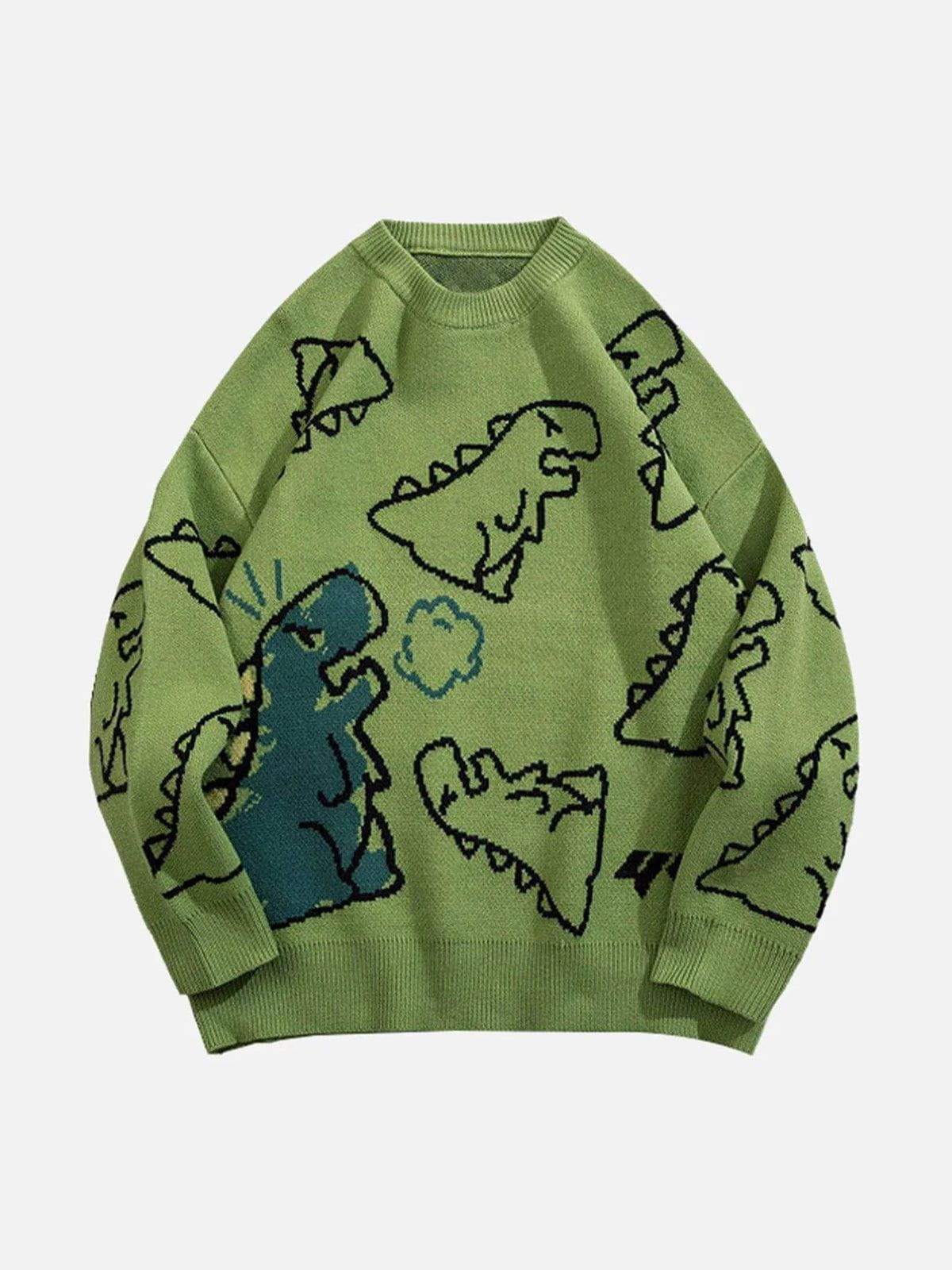 DINO - Oversized Graphic Sweater Green | TEENWEAR.EU