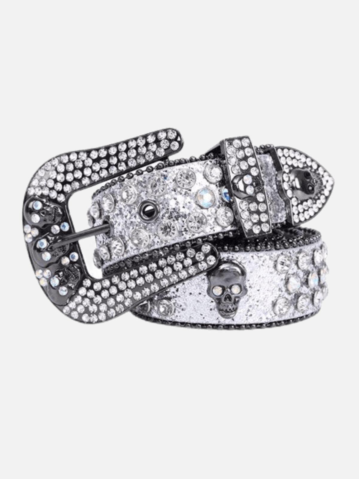 SKULL - Rhinestone Belt Silver | TEENWEAR.EU
