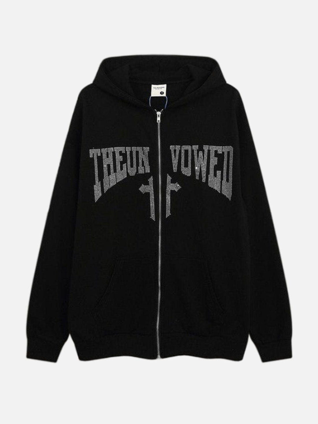 UNVOWED - Rhinestone Zip Up Hoodie Black | Teenwear.eu