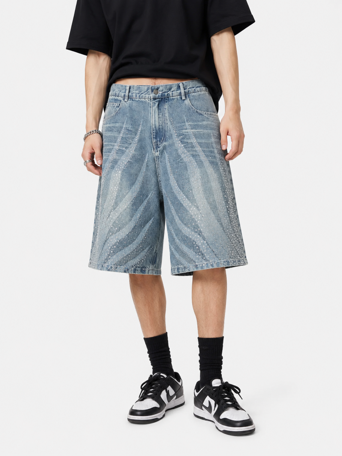 FLAMY - Baggy Rhinestone Denim Shorts | Teenwear.eu